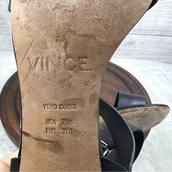 Vince Ria City Black Leather Sandals Heel Gladiator Buckles Revolve Size 7.5M - Picture 10 of 10